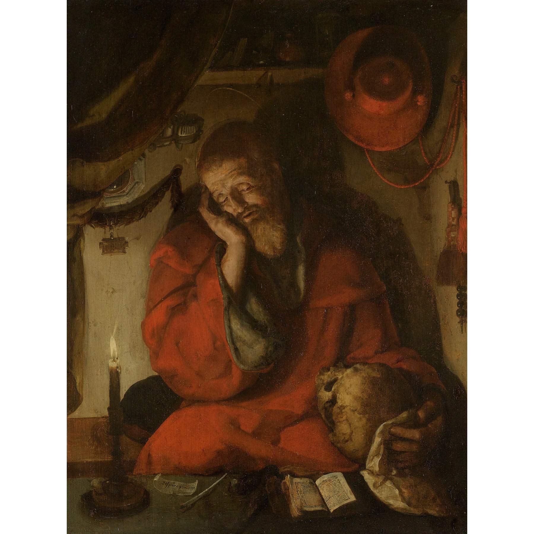 Artery8 Van Leyden Saint Jerome Study Candlelight Large Wall Art Poster Print Thick Paper 18X24 Inch