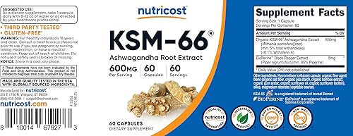 Miniatura 6 de Nutricost KSM-66 Extracto de raíz de Ashwagandha 600 mg, 60 cápsulas vegetales (3 botellas) - 5% Withanólidos - con BioPerine