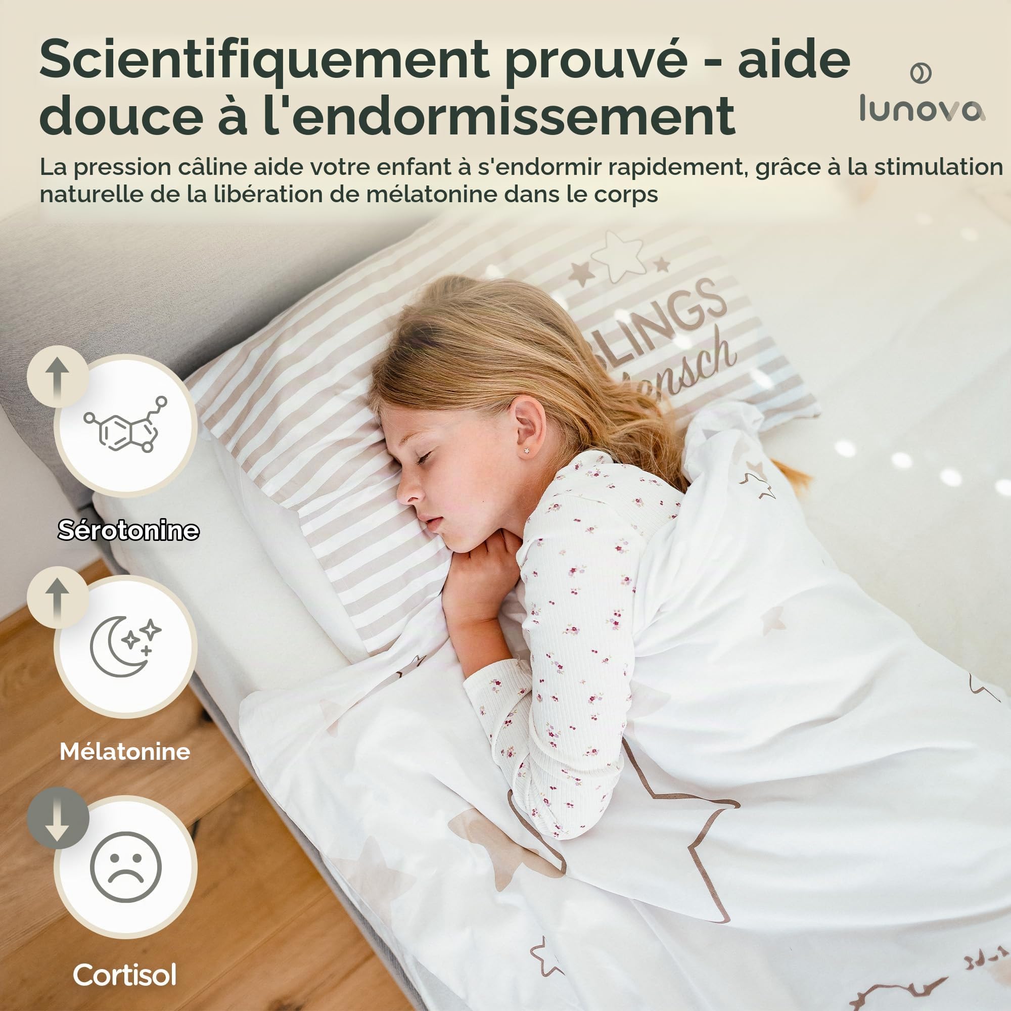LUNOVA Couverture lestée pour enfant [Nouveau 2025] | 2 kg | 90 x 120 cm – Coton Oekotex [Poids corporel 15-25 kg] Lavable Couverture thérapeutique pour se détendre