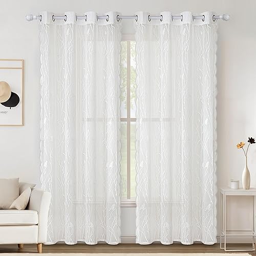 Vannokor Cortina transparente para ventana 2 paneles cortinas semitransparentes blancas para dormitoriosala de estar cortinas bordadas con ojales en