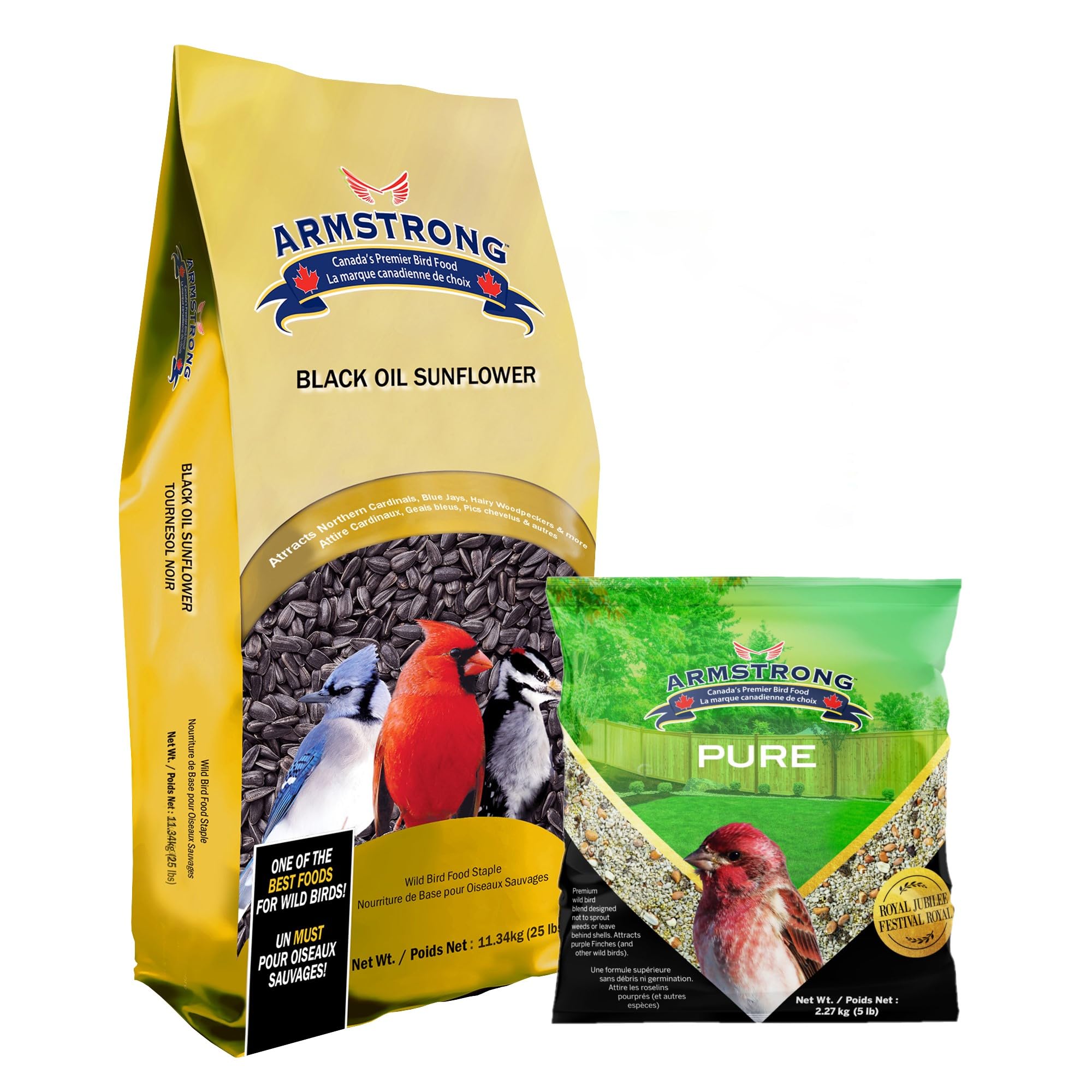 Armstrong Wild Bird Food Combo Pack - Black Oil Sunflower Bird Seed, 25 Pounds and Royal Jubilee Pure Bird Seed Blend, 5 Pounds - Clean & Easy Feeding - Ideal for Outside Feeders
