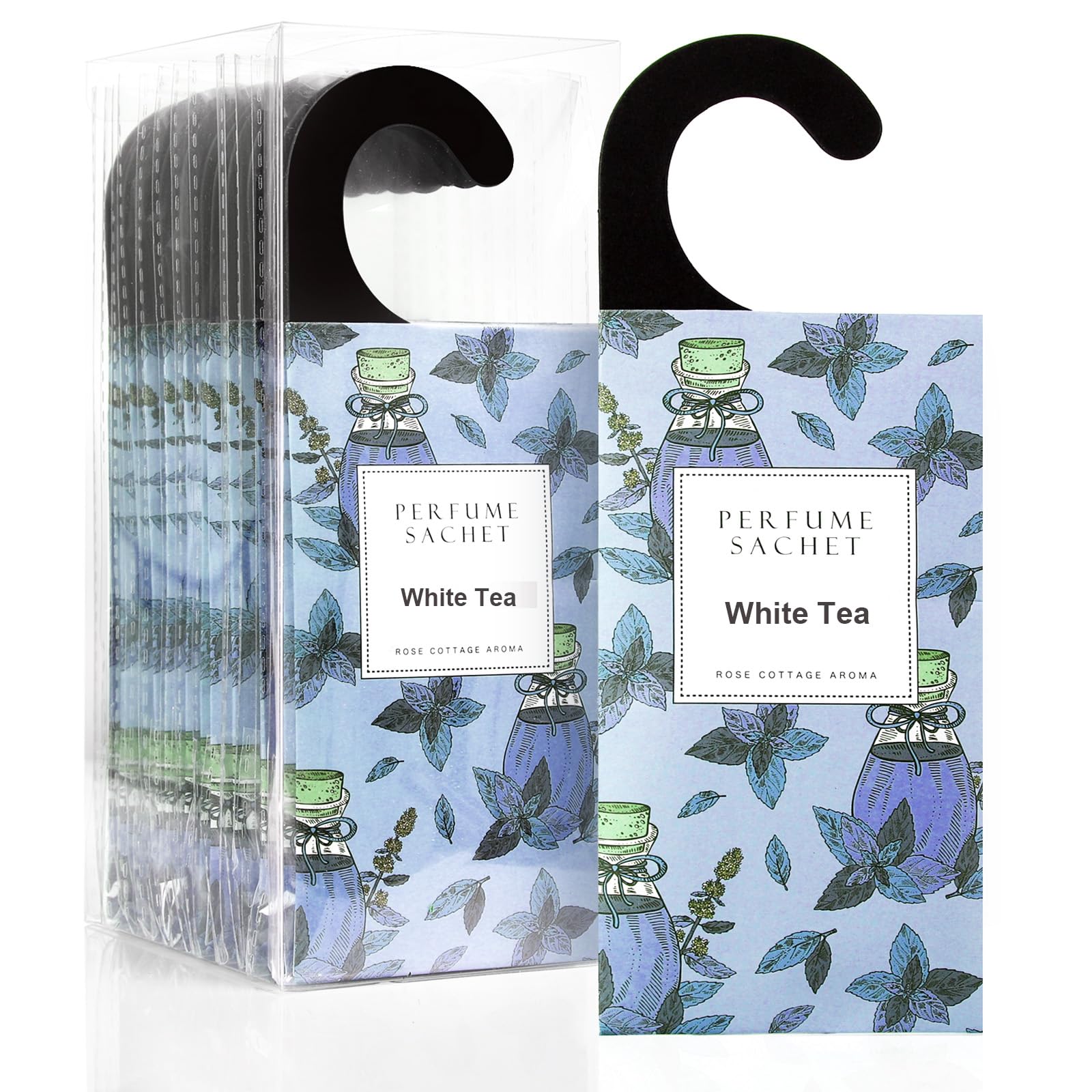 ROSE COTTAGE Large 12 Packs White Tea Hanging Closet Deodorizer Air Freshener Long Lasting Scented Sachets Smell Goods for House