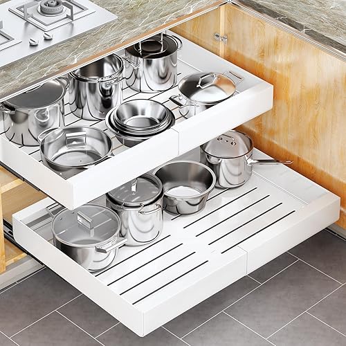 Miniatura 10 de Organizador de gabinete extraíble, expandible (12"-20") cajones deslizantes de servicio pesado fijados con película nano adhesiva para ollas