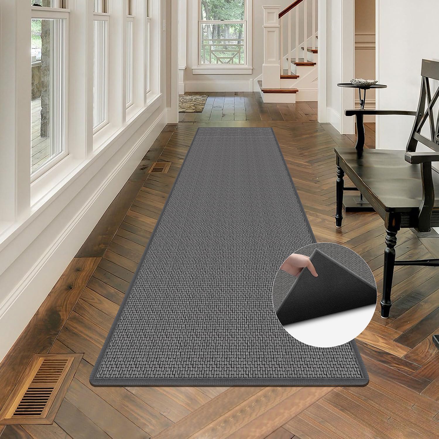 GOYLSER Absorbent Chenille Hallway Runner Rug, Washable Weave Laundry Room Rug Mat, Non Slip Carpet Runners for Hallway Entryway with Rubber Backed, 144"x28"