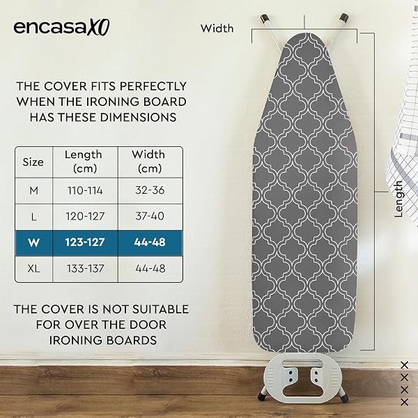Encasa XO Ironing Board Covers and pad 125x46 cm- Thick 3mm Felt Padding, Drawstring Tightening & Lock, Heat Reflective, Scorch & Stain Resistant, for Wide Ironing Board - Grey Tiles - 2
