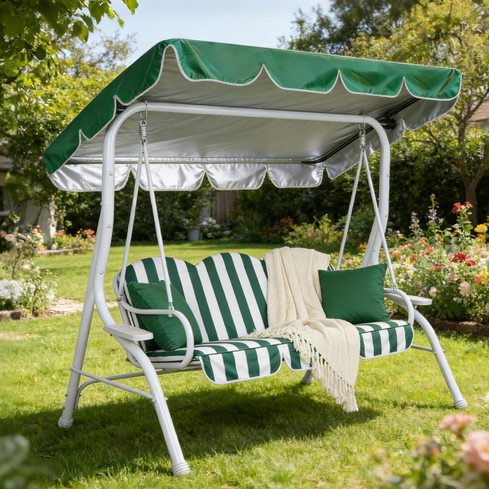 Toit de Rechange pour Balancelle de Jardin 210 x 145 cm, Toit de Rechange Universel pour Balancelle 3 Places, Imperméable Protection UV Convient pour Remplacer le Auvent d'un Toit de