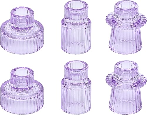 Vixdonos Portavelas de Cristal Cónicos Portavelas de Velas de Té para Centros de Mesa, Decoración de Bodas y Fiestas de Cena (6 Piezas, Morado)