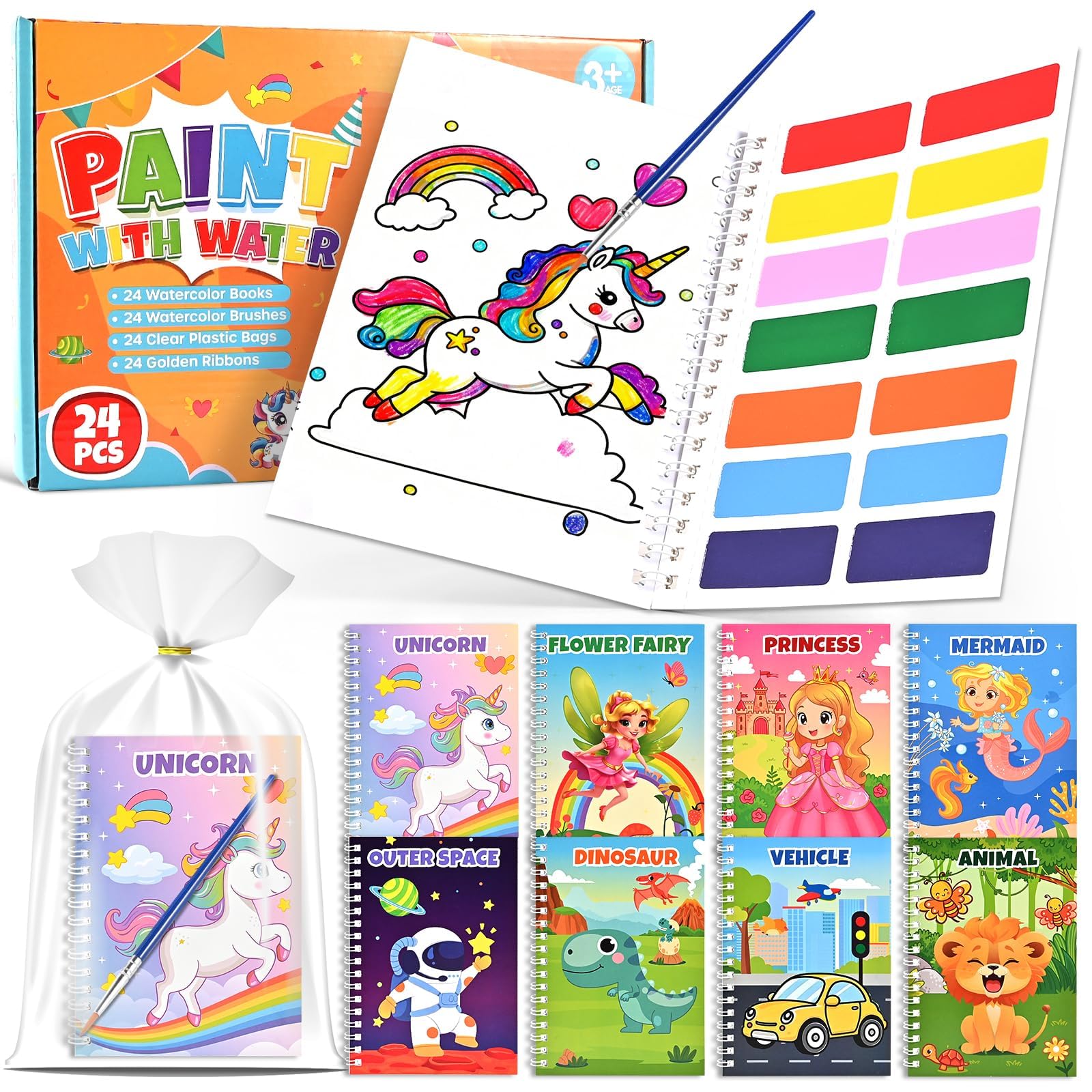 GOLDGE Party Bag Fillers for Kids, 24 Water Colouring Books with Bags