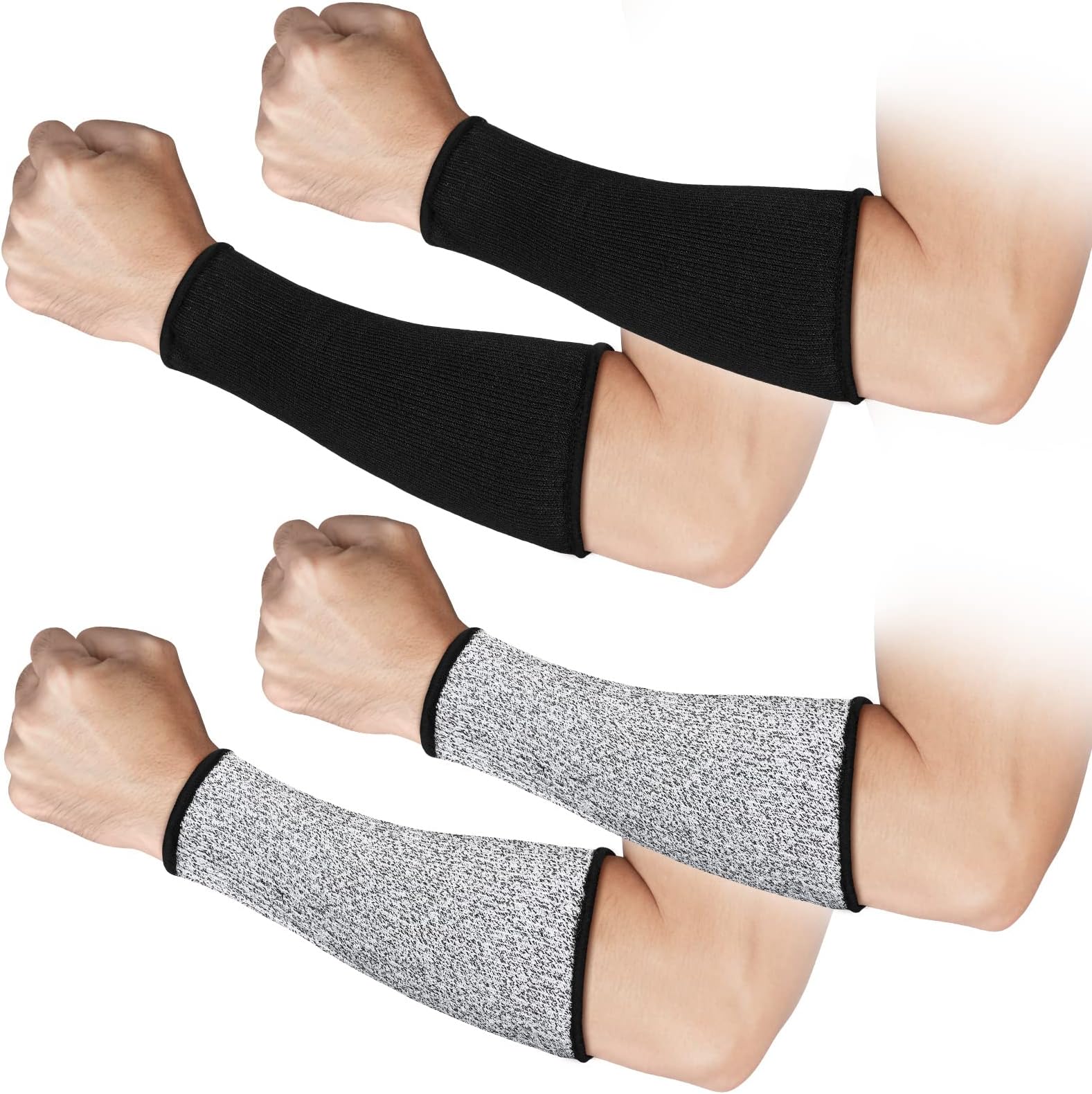 Geyoga 2 Pairs Cut Resistant Sleeve Arm Protection Level 5 Protection Safety Protective Sleeves Arm Protectors for Men Women(9.45 x 4.72 Inches,Black, Gray)