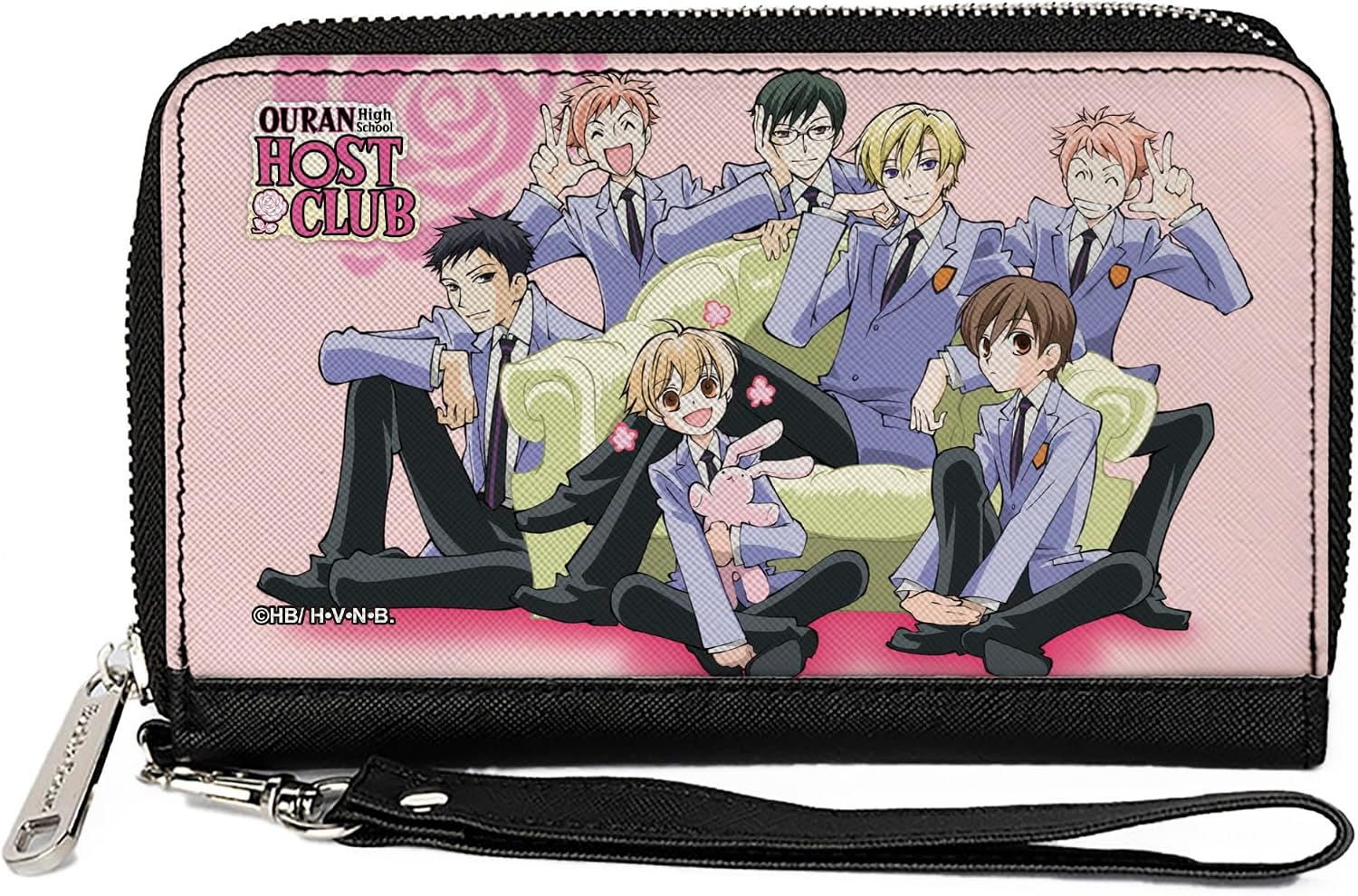 Buckle-Down Ouran High School Host Club Wallet, Zip Around, Ouran Host Club Sitting Group Pose Pinks, Vegan Leather