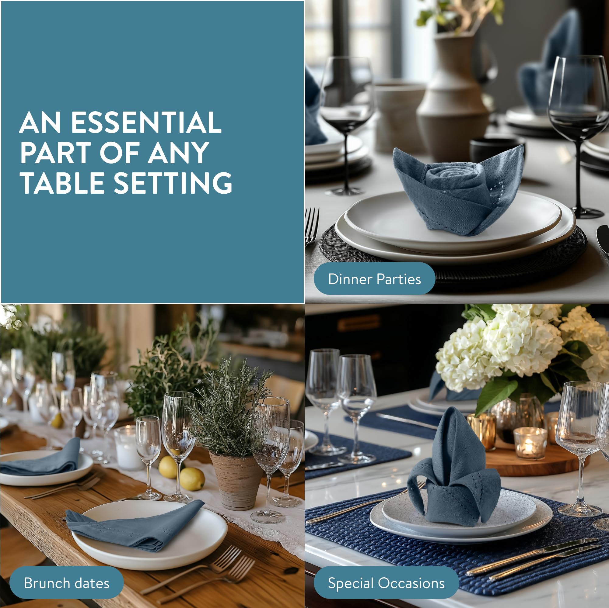 12 Tovaglioli In Cotone Blu Oeko-Tex - 40x40 Cm, Effetto Lino, Per Tavola Elegante