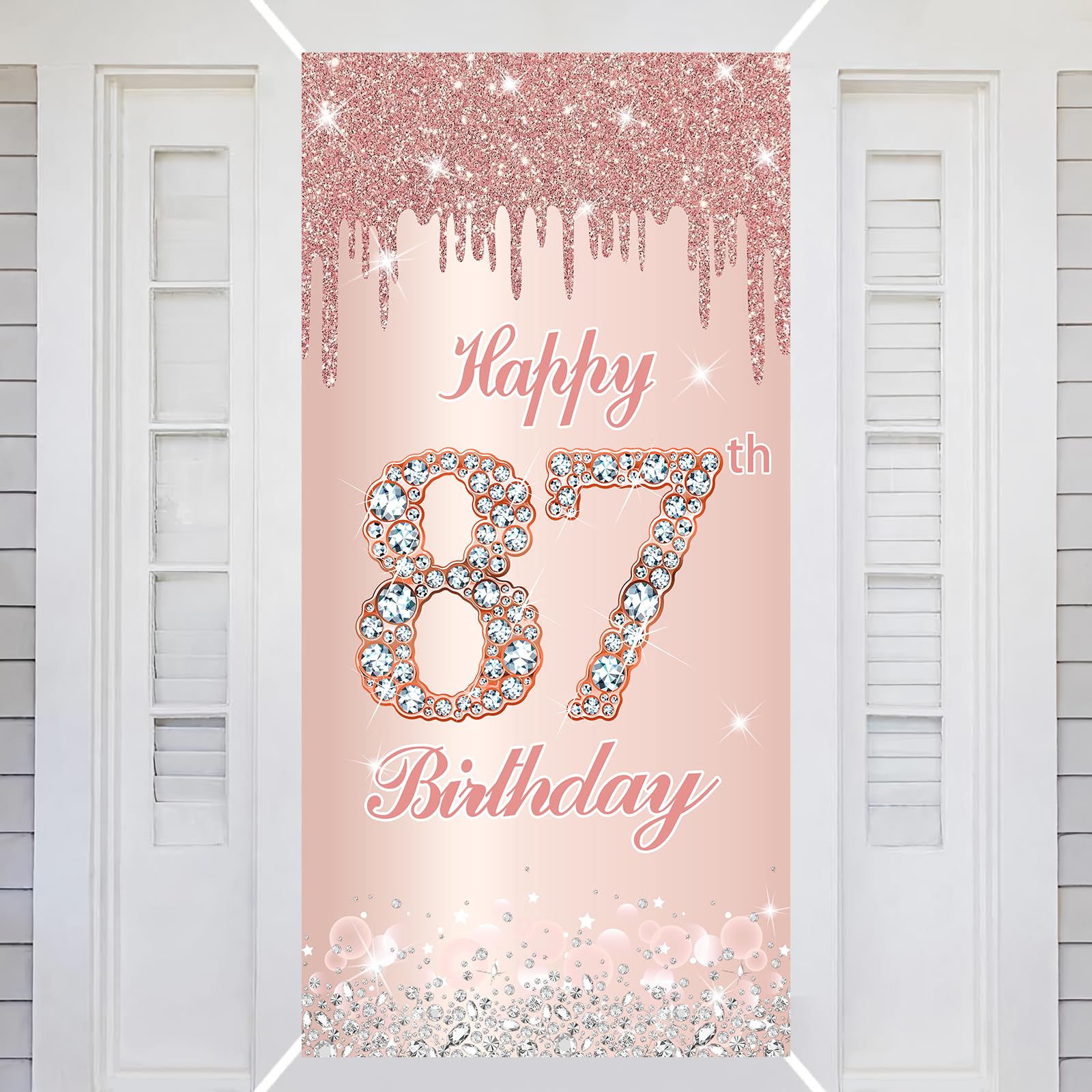 87th Happy Birthday Decorations Door Banner Pink Rose Birthday Banner for Party Backdrop for Women Door Cover Party Decoration Supplies Poster — image 1