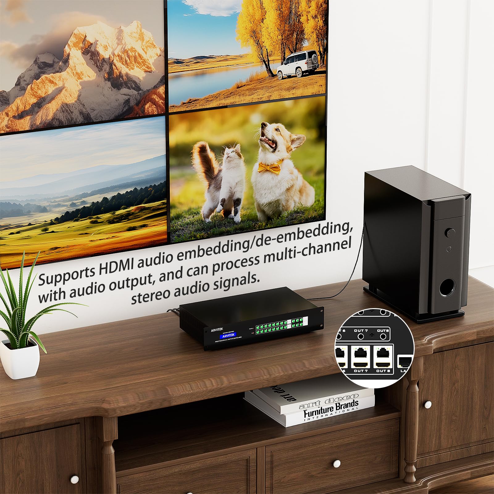 4K 8 in 16 Out HDMI Extender Matrix Matrix Matrix Splitter/Switcher 4K @ 60Hz über CAT6/7 Kabel mit IR-Steuerung, RS-232, 8 x Loop-Out und 8 x Empfänger enthalten, bis zu 70 m
