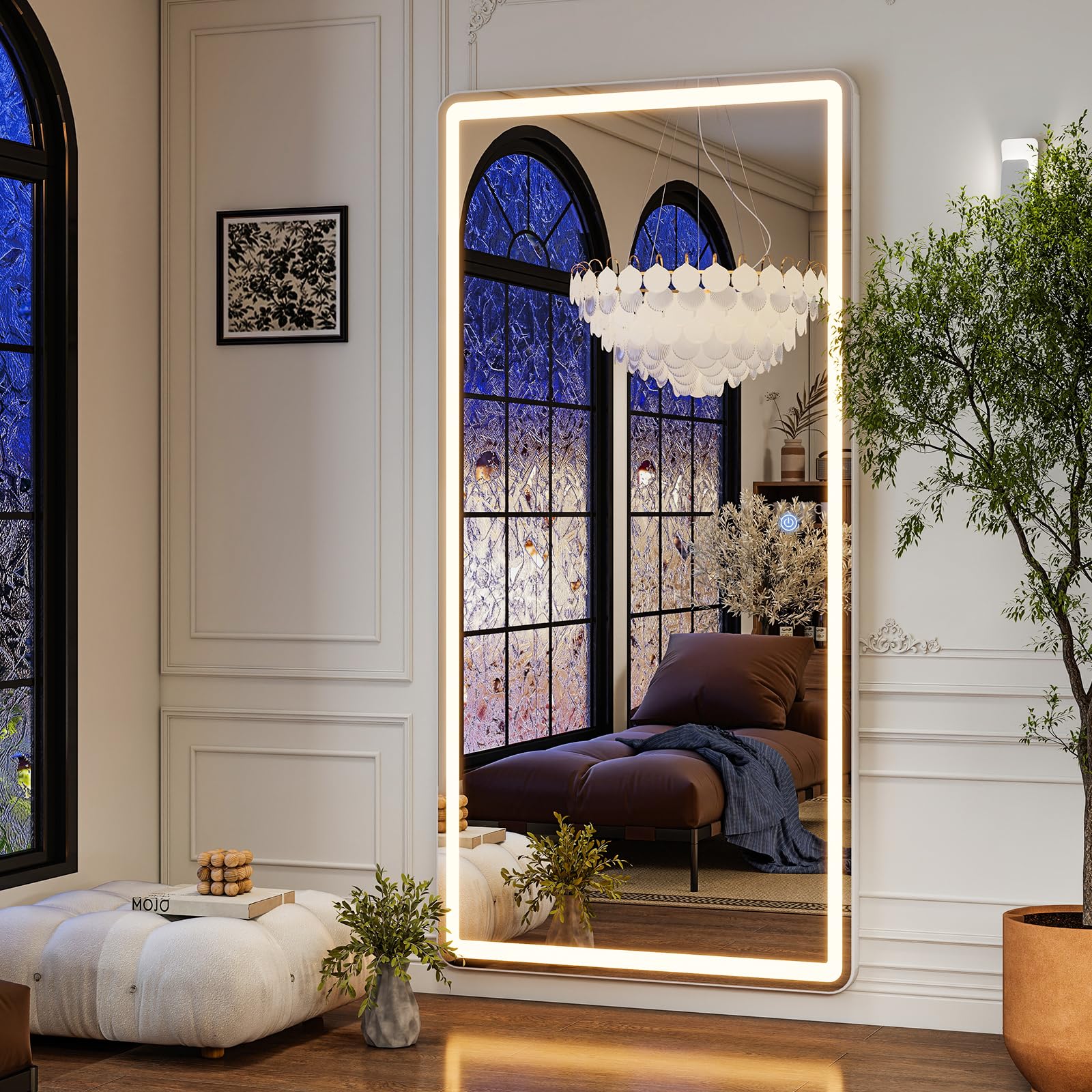GLSLAND LED Full Length Mirror 71x32 inch Full Body Mirror with Stand Wall Mounted Hanging Mirror with Lights Free Standing Floor Mirror for Bedroom,White