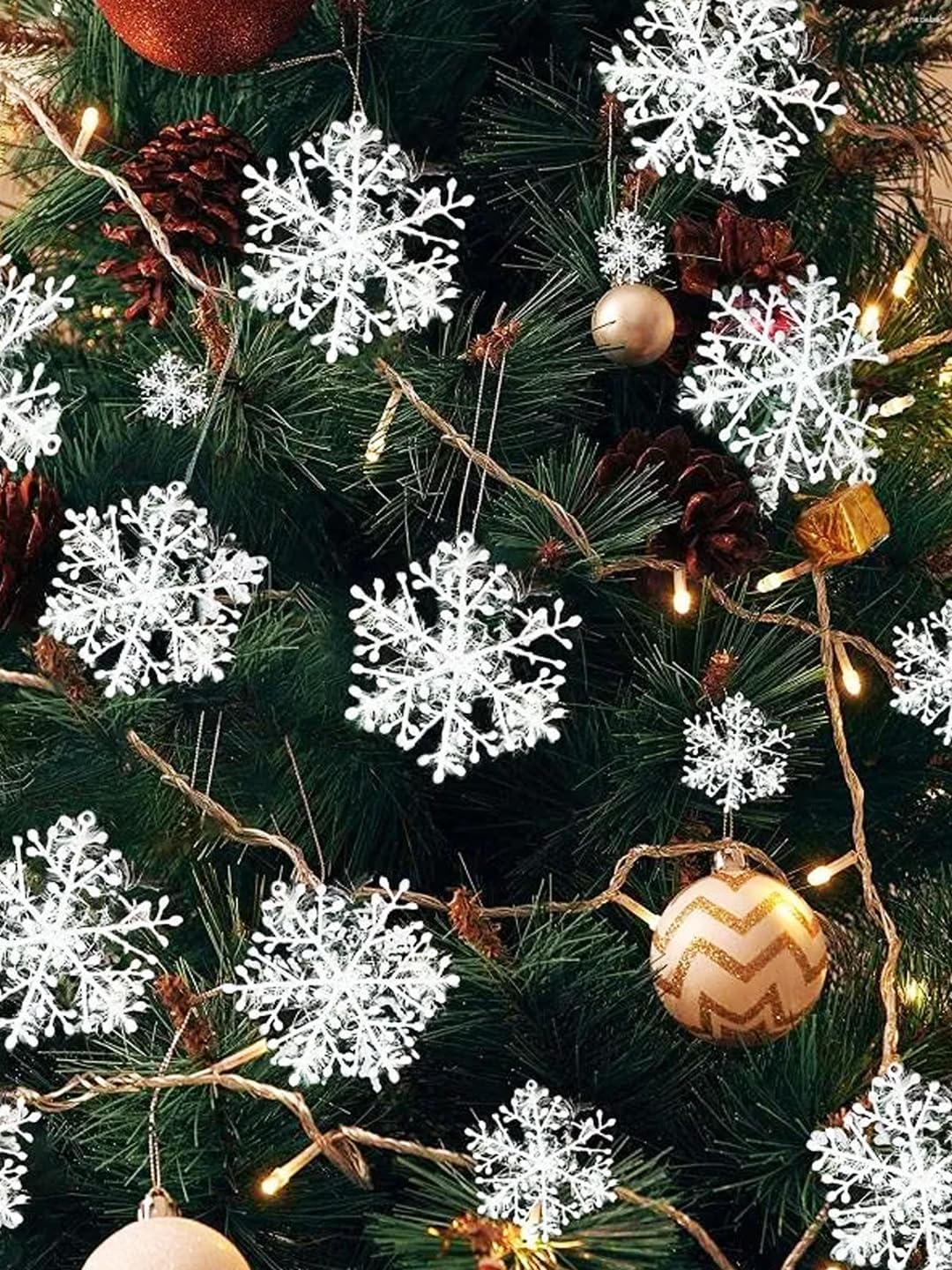 TIED RIBBONS 15 Pcs Christmas Tree Decoration Items Snowflake Hanging Ornaments Props Snow Flakes Xmas Accessories (White, 5 inch) - Christmas Decorations Items for Home Office