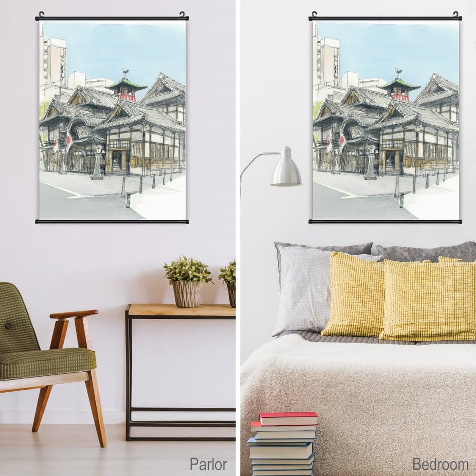 Amazon｜藤城清治 道後温泉 掛ける絵 おしゃれ 軸物 壁畫 掛け軸 