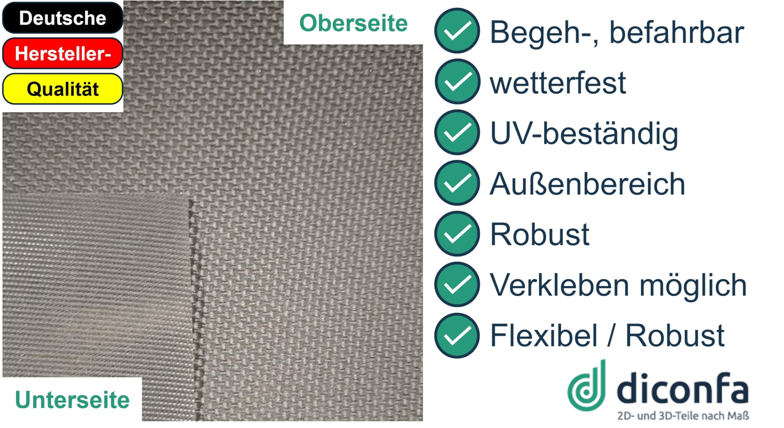 diconfa PROFILINE Antirutschmatte Gummi 3mm stark - Auswahl 0,3m x 10m (30 x 1000cm) - 0,1m bis 2m BREIT- 0,05m bis 10m LANG - Gummimatte sehr rutschfest Außenbereich UV-stabil Meterware