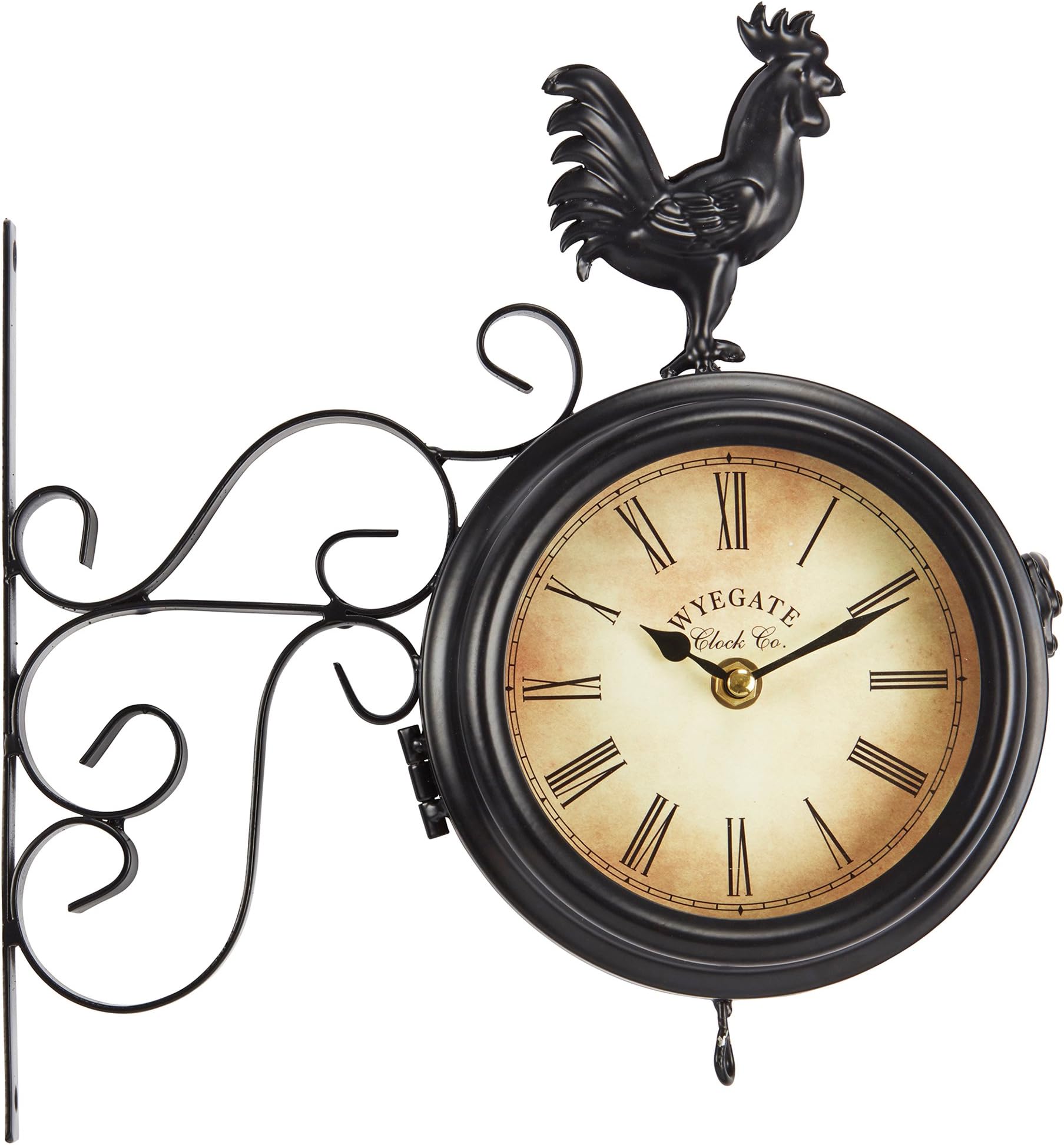 Wyegate Garden Wall Mounted Clock Outdoor Dual Sided 2 in 1 Thermometer Weather Station (Rooster)