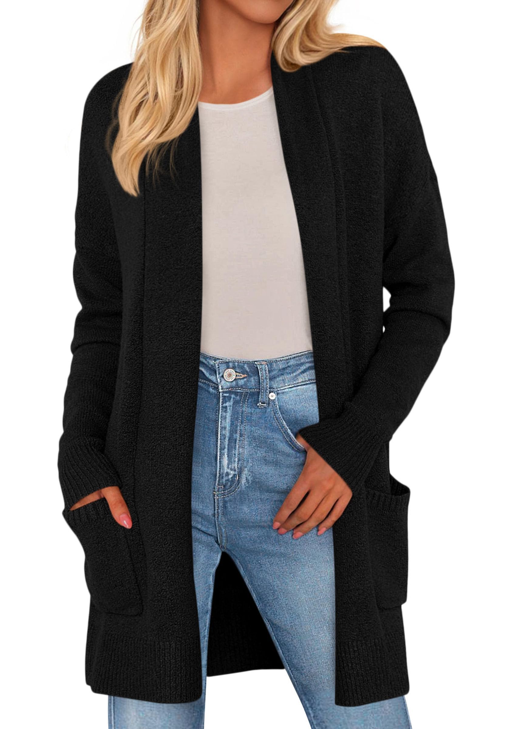 PRETTYGARDEN Long Cardigan Sweaters for Women Winter Clothing 2025 Fall Knitted Open Front Cozy Sweater with Pockets
