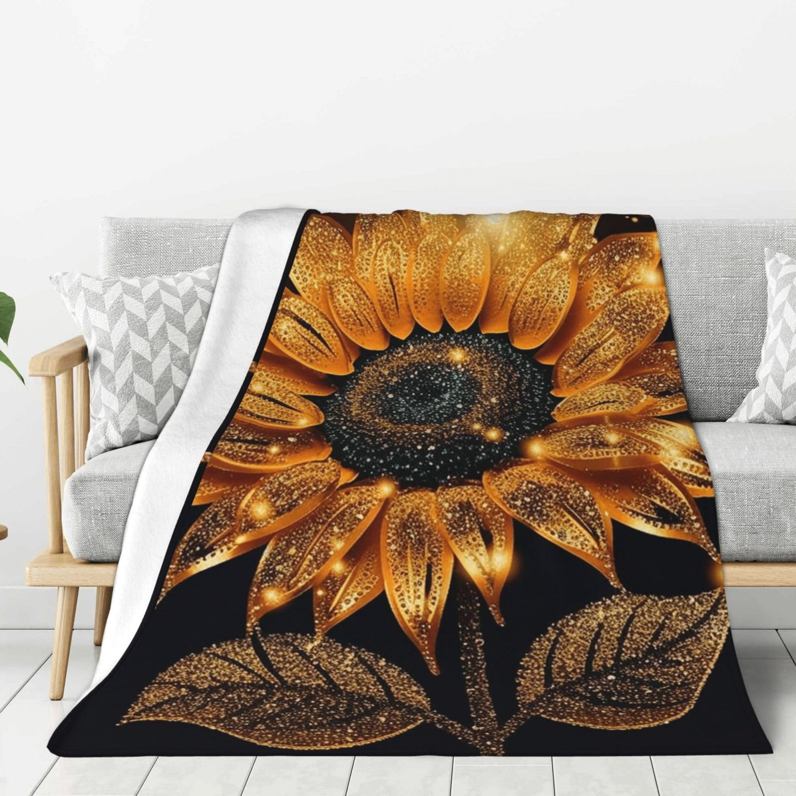 Sparkling Sunflower Throw Blanket Plush Flannel Fleece Blanket, Soft Lightweight Cozy Blankets 60"X50" for Bed Couch Sofa Travel
