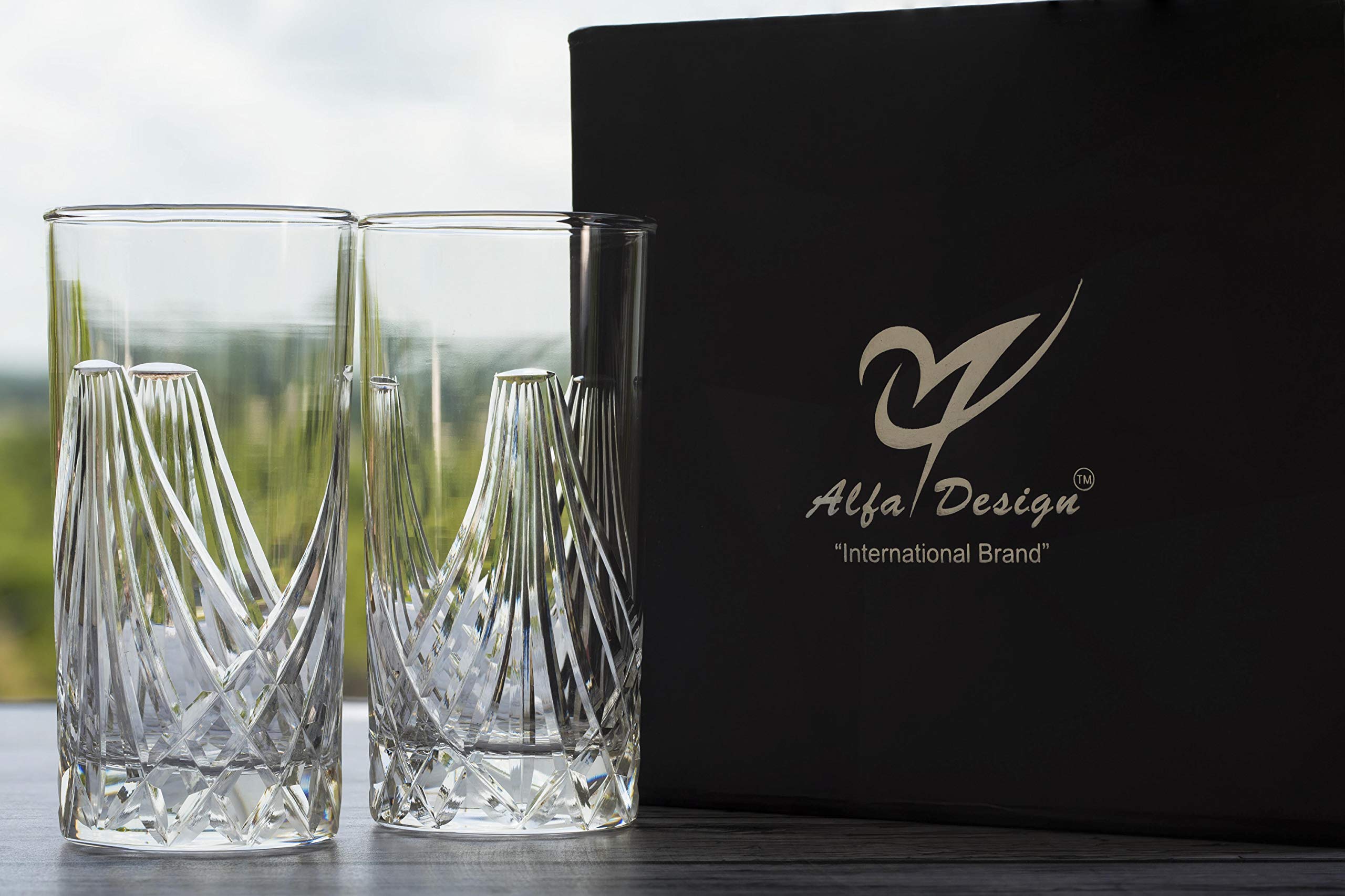 Alfa Design Hand Cut Design Istanbul Drink| Milk | Wine |Beer | Water & Juice Glass -Transparent -Set of 2 (350 Ml)