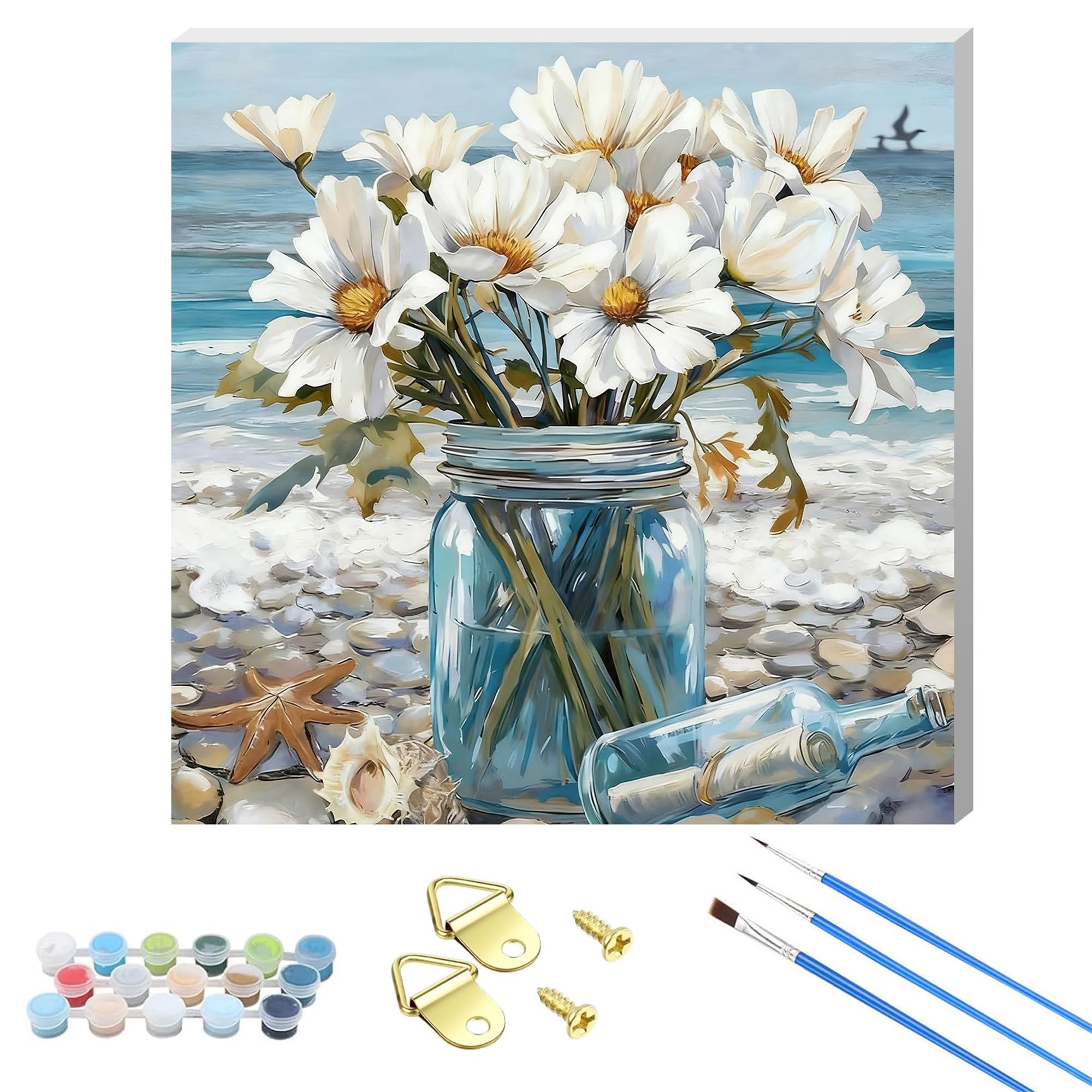 Nianxi Wooden Framed Adult Flower Paint by Number Kits,Easy Daisy Painting Kits on Canvas,Color by Numbers Acrylic Watercolor Gifts for Friends Home Wall Decor (Flower7)
