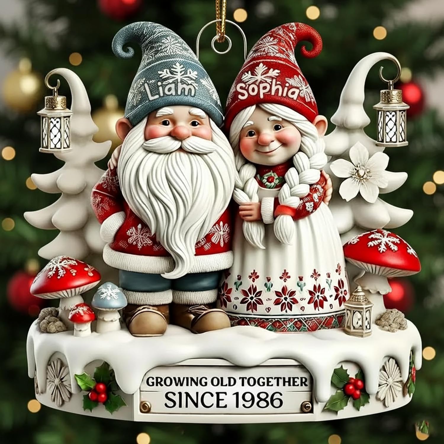 Personalized Couple Christmas Ornament with Custom Names, Growing Old Together Holiday Keepsake for Husband Wife Parents, Christmas Tree Décor