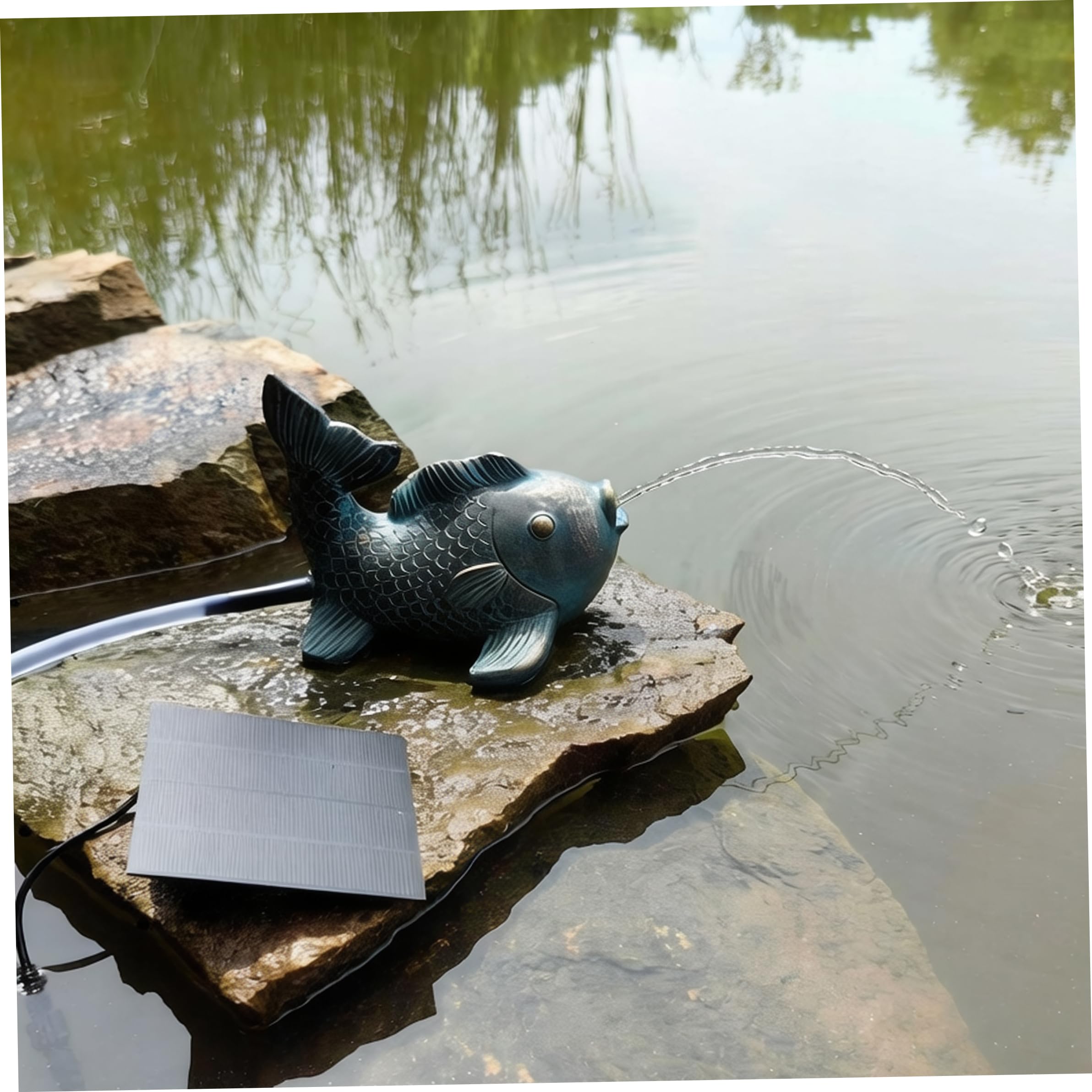 Sputalaghetto a Energia Solare, Piccola Fontana a Forma di Pesce, Decorazione Esterna in Resina per Laghetti da Giardino (6, 89x6, 30x5, 51 Pollici), Ornamenti da Giardino