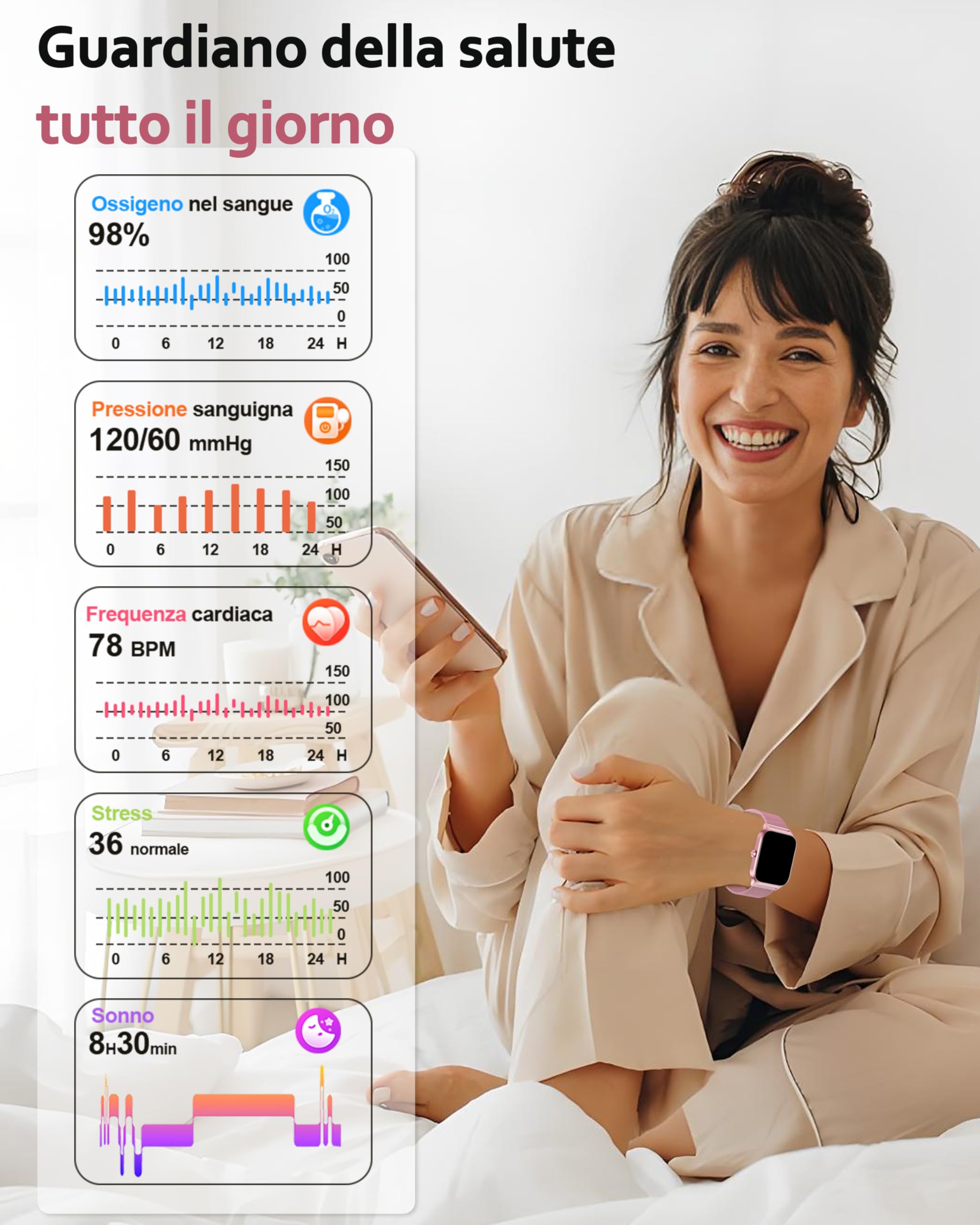 Popglory Smartwatch Uomo Donna, 1.85" Orologio Chiamate, Assistente AI, 100+ modalità Sportive Fitness Watch, Frequenza Cardiaca/SpO2/Pressione Sanguigna/Sonno/Stress, Regalo Android iOS (2 Cinturini)