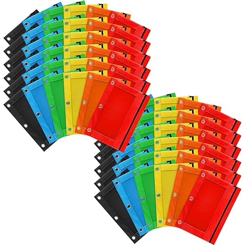 Gloween Pencil Pouch for 3 Ring Binder, 72 Pack Zipper Pencil Pouches/Case in Assorted Color, Durable Binder Pencil Pouch/Bag for Office School Supplies (6 Colors)