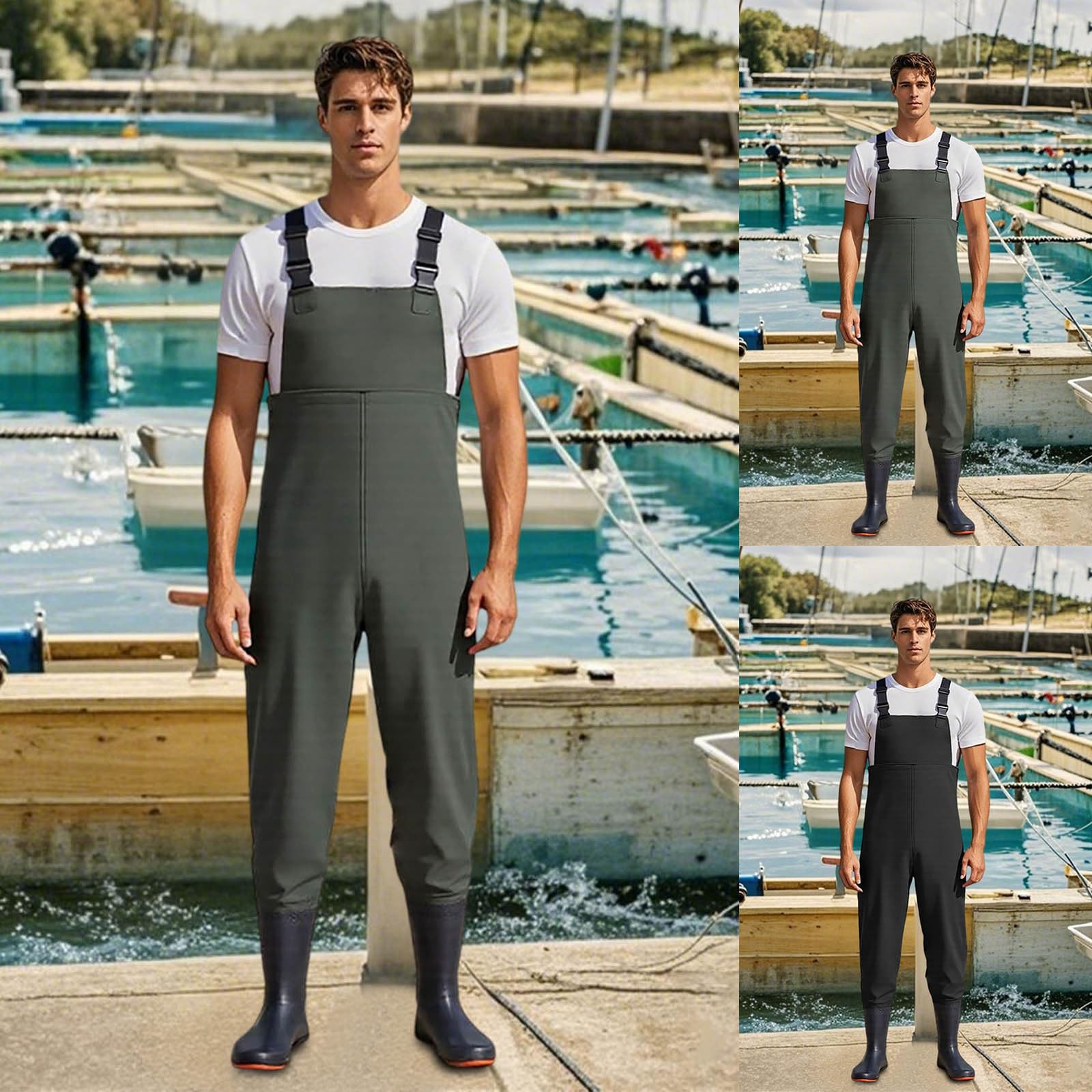 Generisch Conjunto de peto para hombre, de manga larga, pantalones de vadeo, chándal para hombre, traje de trabajo, botas de pesca impermeables, con muchos bolsillos prácticos, tirantes elásticos y