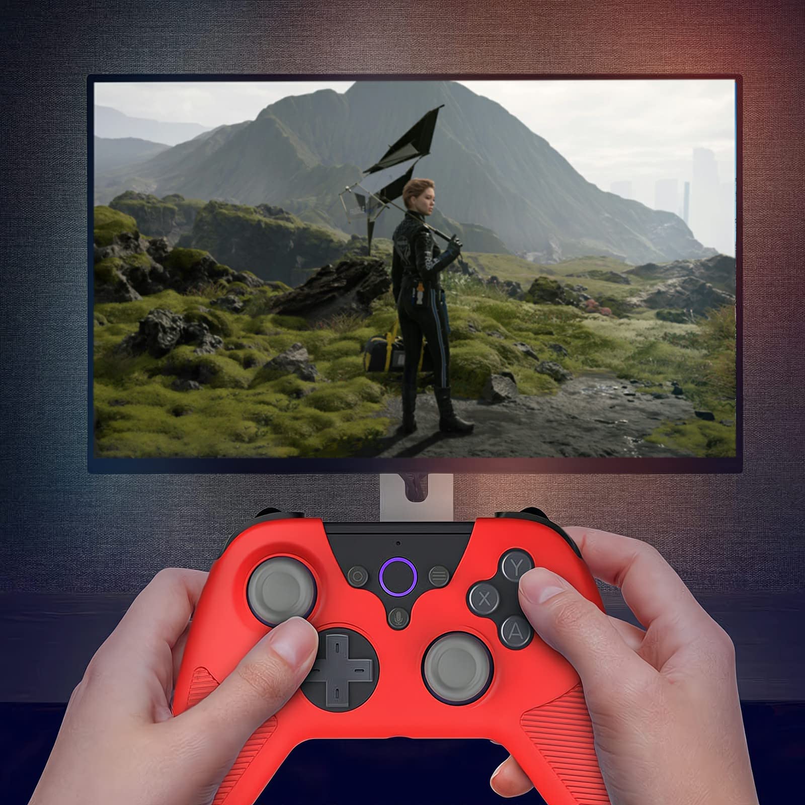 Geekria Coque en silicone compatible avec manette sans fil Luna, design antidérapant et absorbant les chocs pour un meilleur contrôle du jeu (rouge)