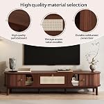 67" TV Stand with Bamboo Slat Doors & Rattan Drawers, Farmhouse Style Media Console with Sliding Doors, Rustic Entertainment Center for Living Room (Wood and Light Yellow)