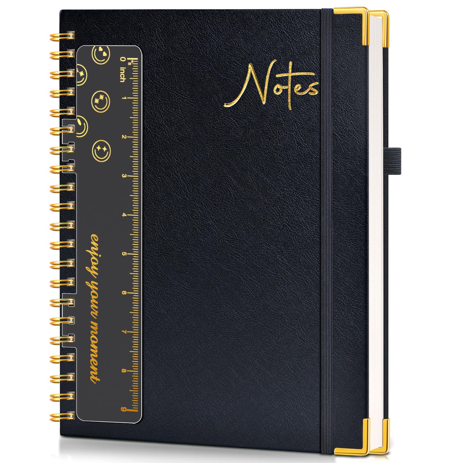 Hardcover Spiral Notebook Journal 8.5” x 11”, A4 Large Leather Notebooks for Women Men, Lined College Ruled Notebook, 100 GSM Paper, Spiral Bound Journals for Work School Note Taking Business, Black