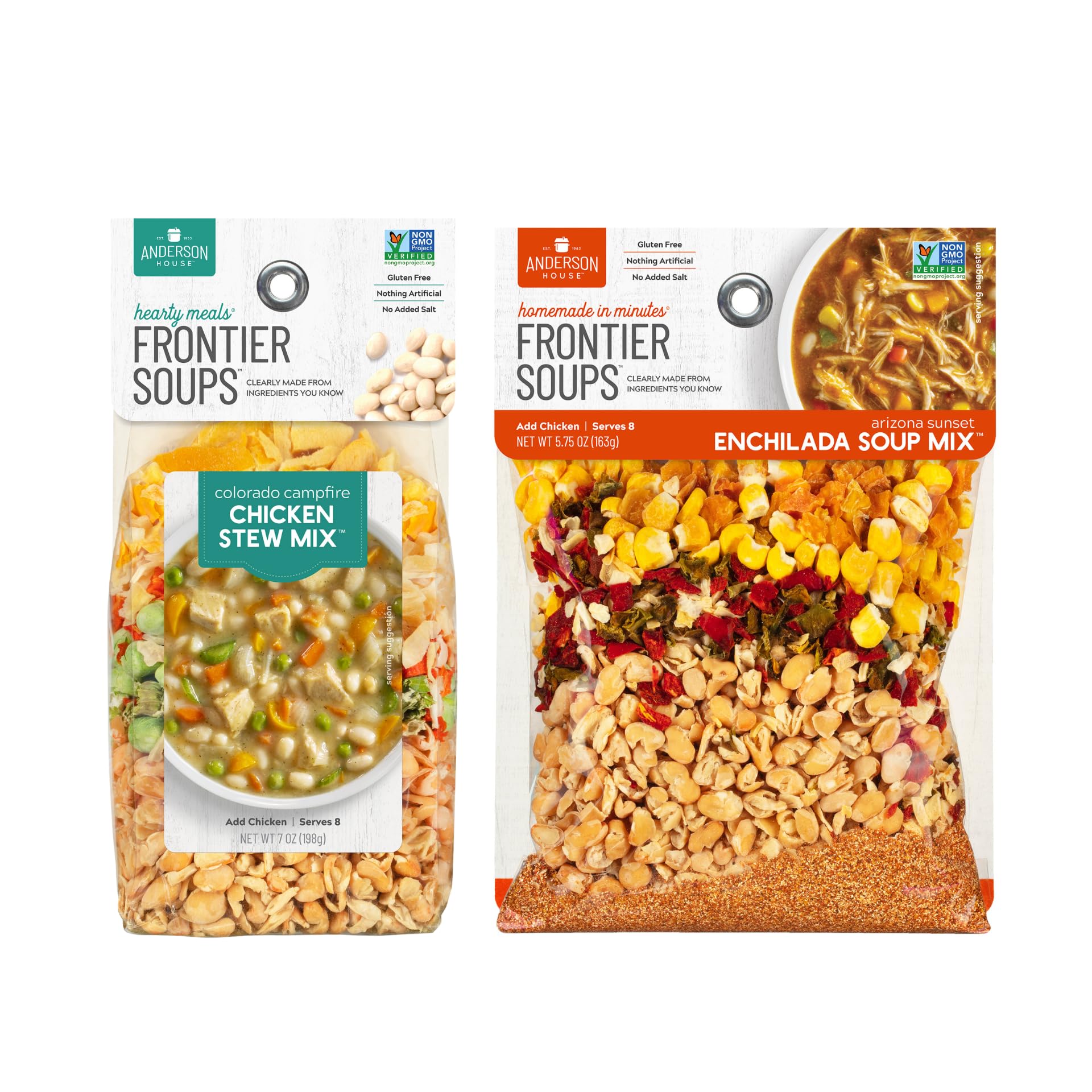 Anderson House Frontier Soups Combo Pack: (1) Colorado Campfire Chicken Stew, 7 oz and (1) arizona sunset Enchilada, 5.75 oz