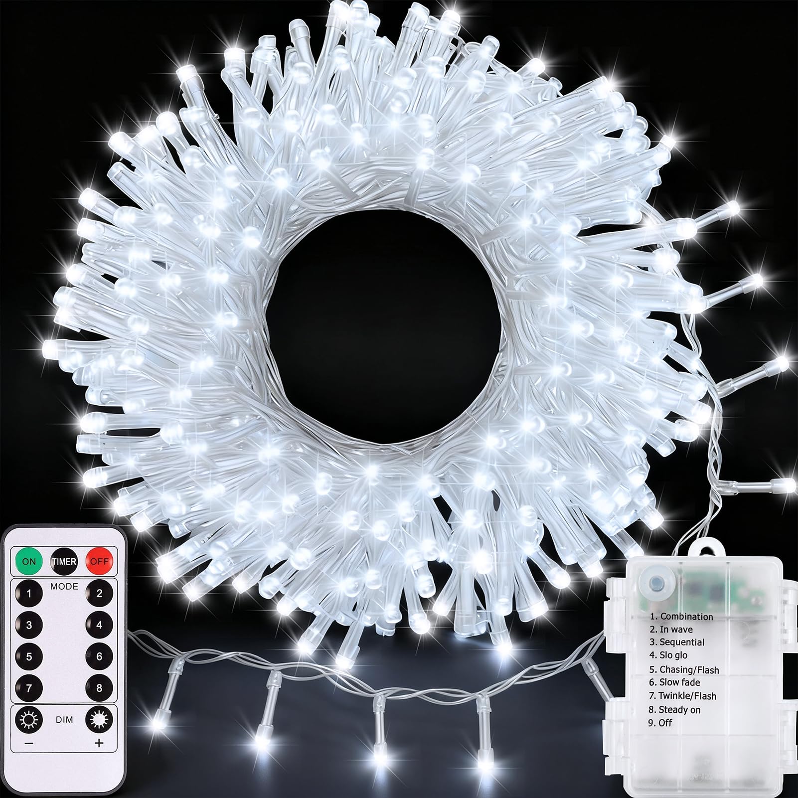 echosari Battery Christmas Lights 10M 100 LED String Lights with Remote Dimmable — image 1