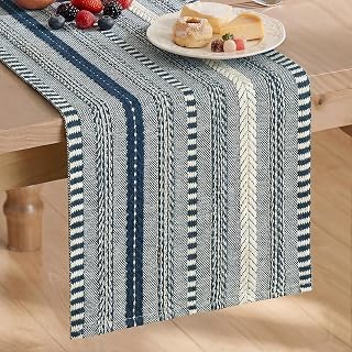 Artoid Mode Dark Blue Farmhouse Stripe Braided Table Runner 12x120 Inch