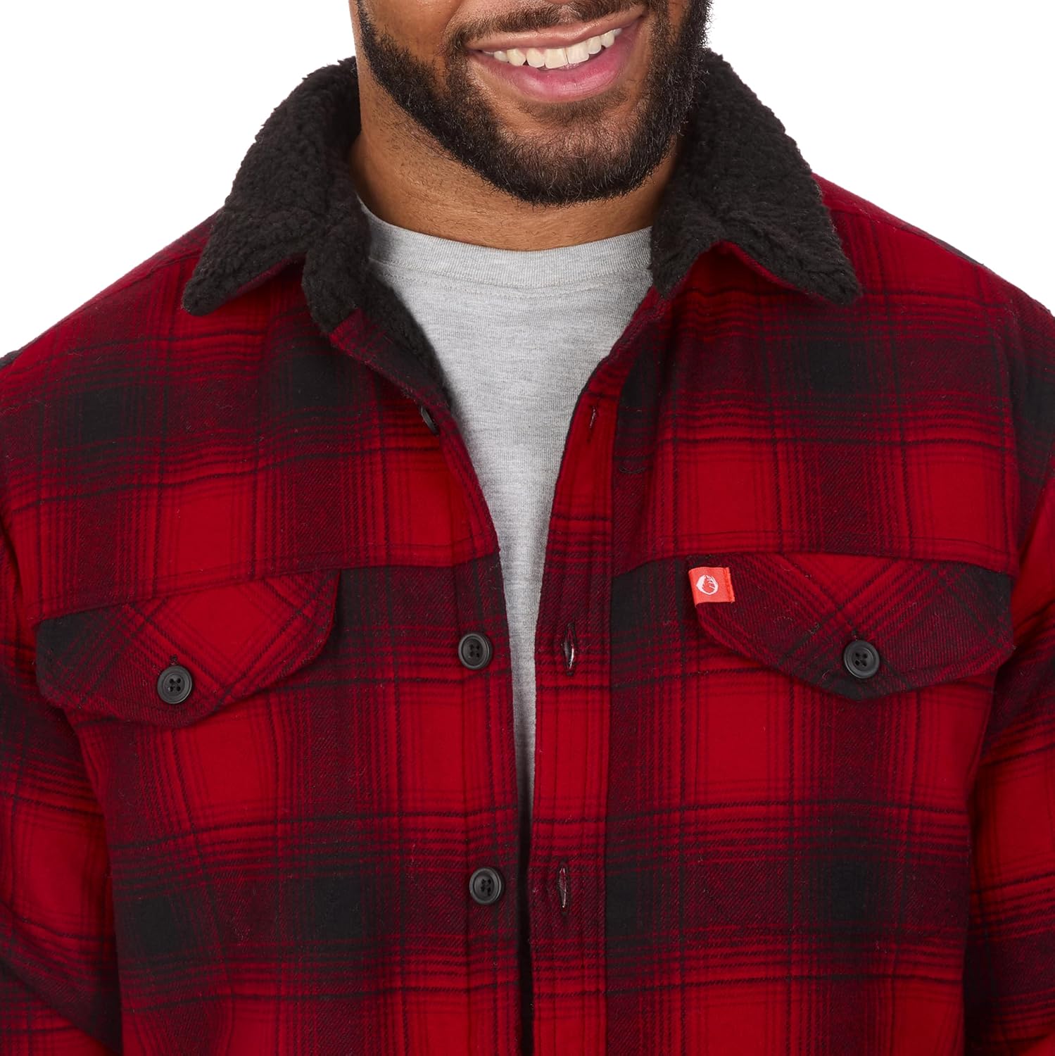 The American Outdoorsman Flannel Shirt Jacket with Sherpa Fleece Lining & Faux Sheepskin Collar - Winter Flannel Jacket