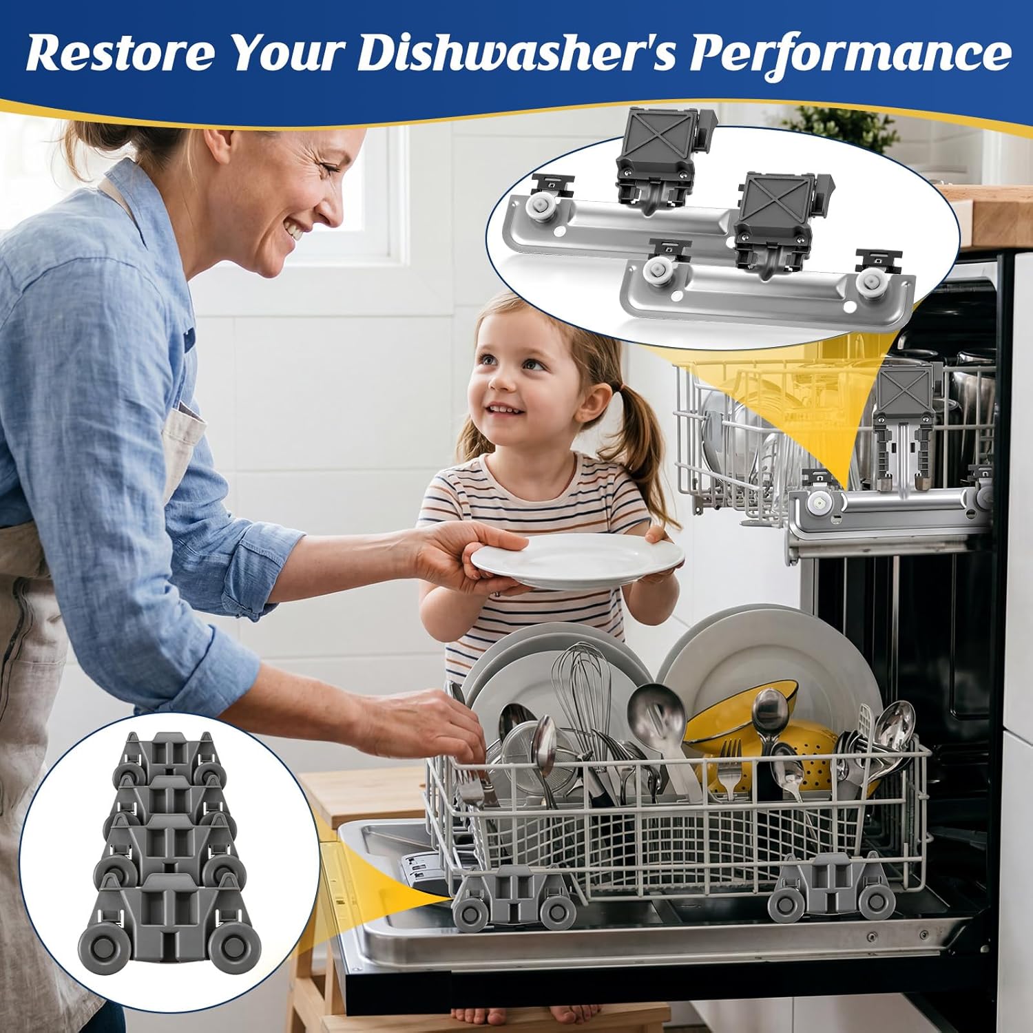 W10712395 W10195416V Dishwasher Replacement Top Rack & Lower Rack Wheel Metal Part Kit Compatible with Kenmore/KitchenAid/Maytag for Dishwasher