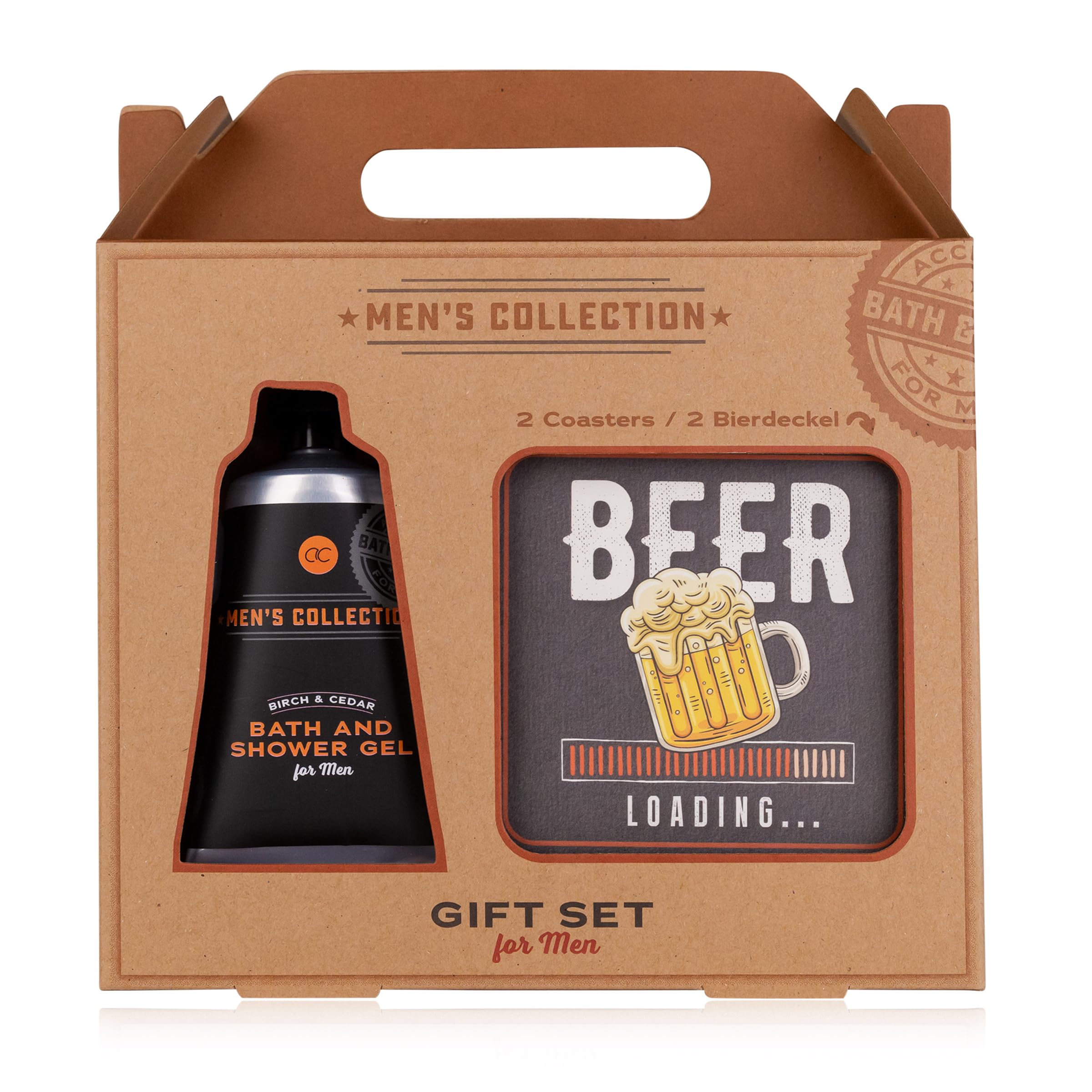 Accentra MEN'S COLLECTION Gel Bath Shower Set Birch Cedar Brown Kraft Paper Box Handle