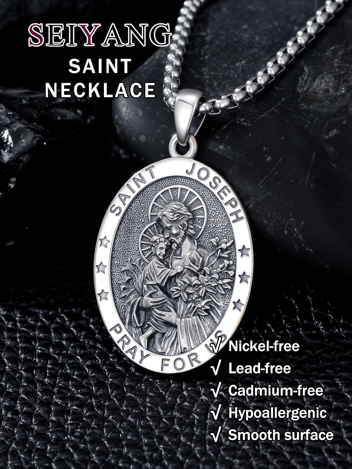 Seiyang Saint Necklace 925 Sterling Silver Patron Amulet Medal Jewelry for Men Women (with Gift Box)