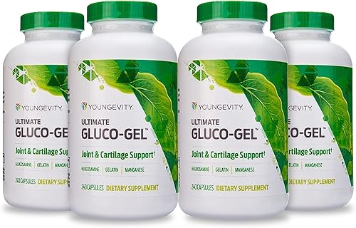 Youngevity Ultimate Gluco-Gel - para articulaciones, tendones, huesos y cartílago  Contiene glucosamina, gelatina y manganeso  240 cápsulas  4