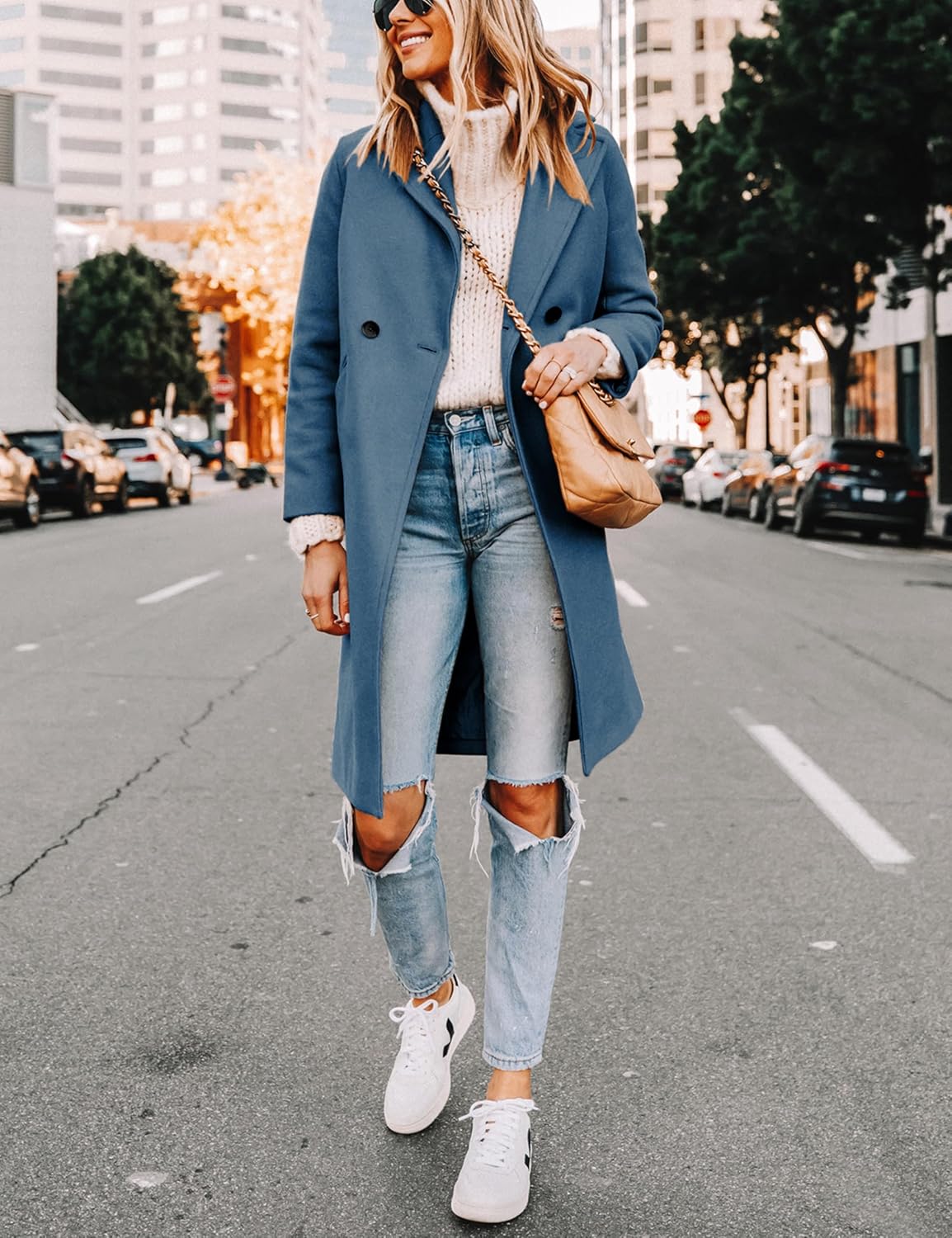 Hooever Women's Winter Wool Coat Casual Notch Lapel Single-Breasted Peacoat - Image 2