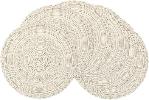 Miniatura 20 de SHACOS Juego de 6 manteles individuales redondos trenzados de 15 pulgadas antideslizantes resistentes al calor de algodón y poliéster, alfombrillas