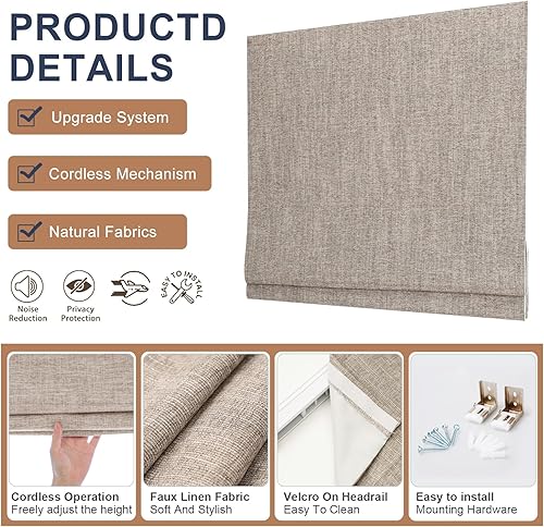 Vista 51 de Sunbox Persianas romanas sin cordón, de tela para oscurecer la habitación, persianas romanas para ventanas, puertas, puertas francesas, ventanas