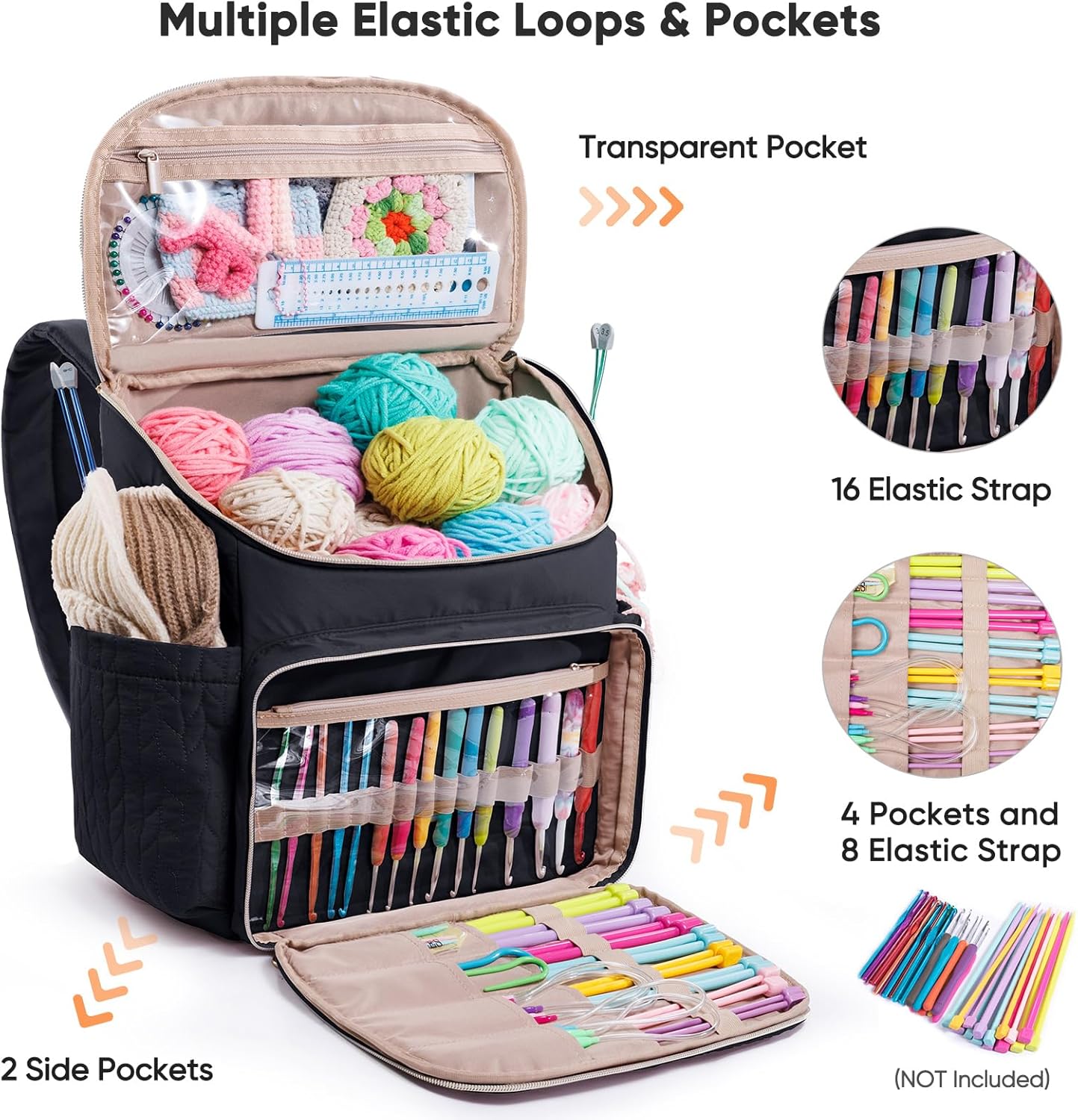 MYBAGZING Knitting Bag Backpack, Large Crochet Backpack - Crochet Bag Organizer, Yarn Storage Organizer - Yarn Holder with 10 Pockets for Crochet Accessories, Knitting & Crochet Supplies, Crochet Gift