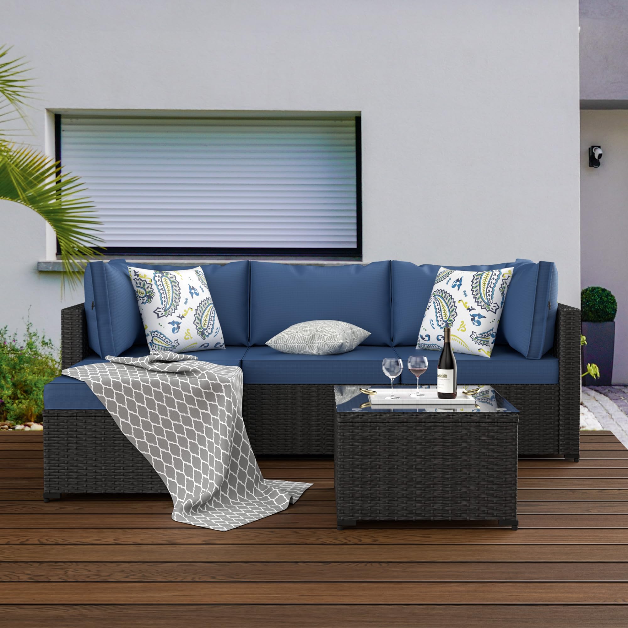 GOJOOASIS Patio Furniture Set Outdoor Sectional Sofa with Ottoman Wicker Couch Rattan Modular Seating Conversation Sets Porch Decor for Backyard,