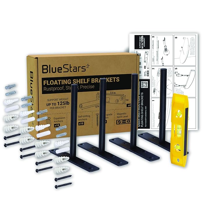 Buy 4 Pcs 6” Rustproof Floating Shelf Bracket by BlueStars Black