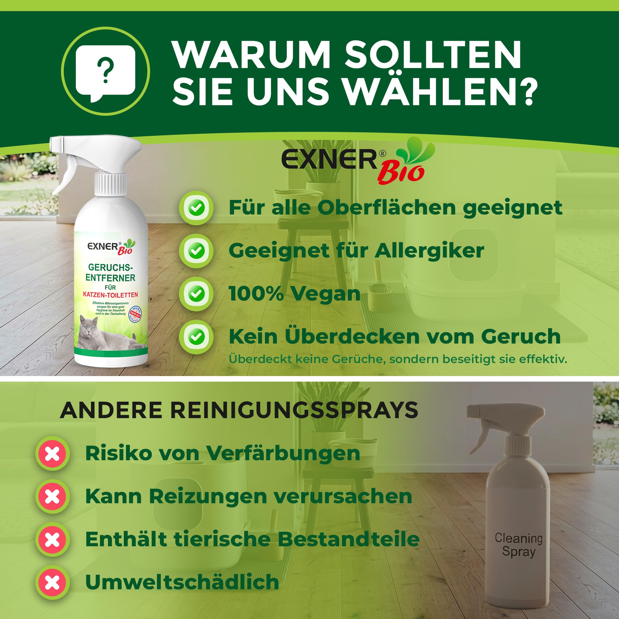 Środek do usuwania zapachów do kuwety dla kotów – z mikroorganizmami przeciwko plamom i zapachom w przypadku moczu kota, 100% naturalny i delikatny – butelka z rozpylaczem 500 ml