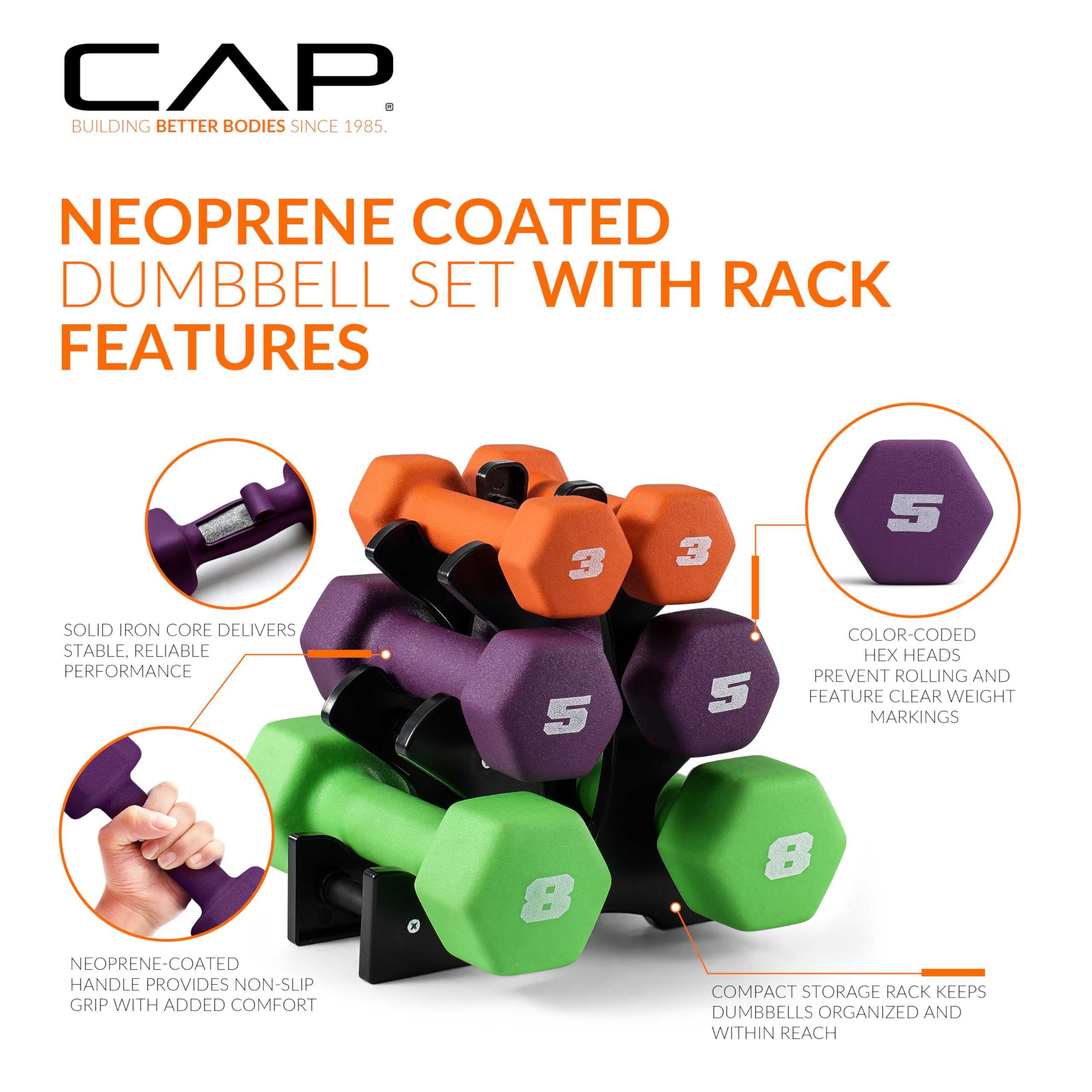 CAP Barbell Neoprene Dumbbell Weights Pairs & Sets | Multiple Colors